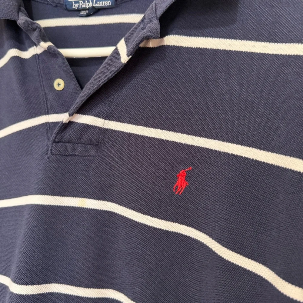 Polo Ralph Lauren Striped Short Sleeve Shirt Men’s XL Navy Blue Red Pony Cotton